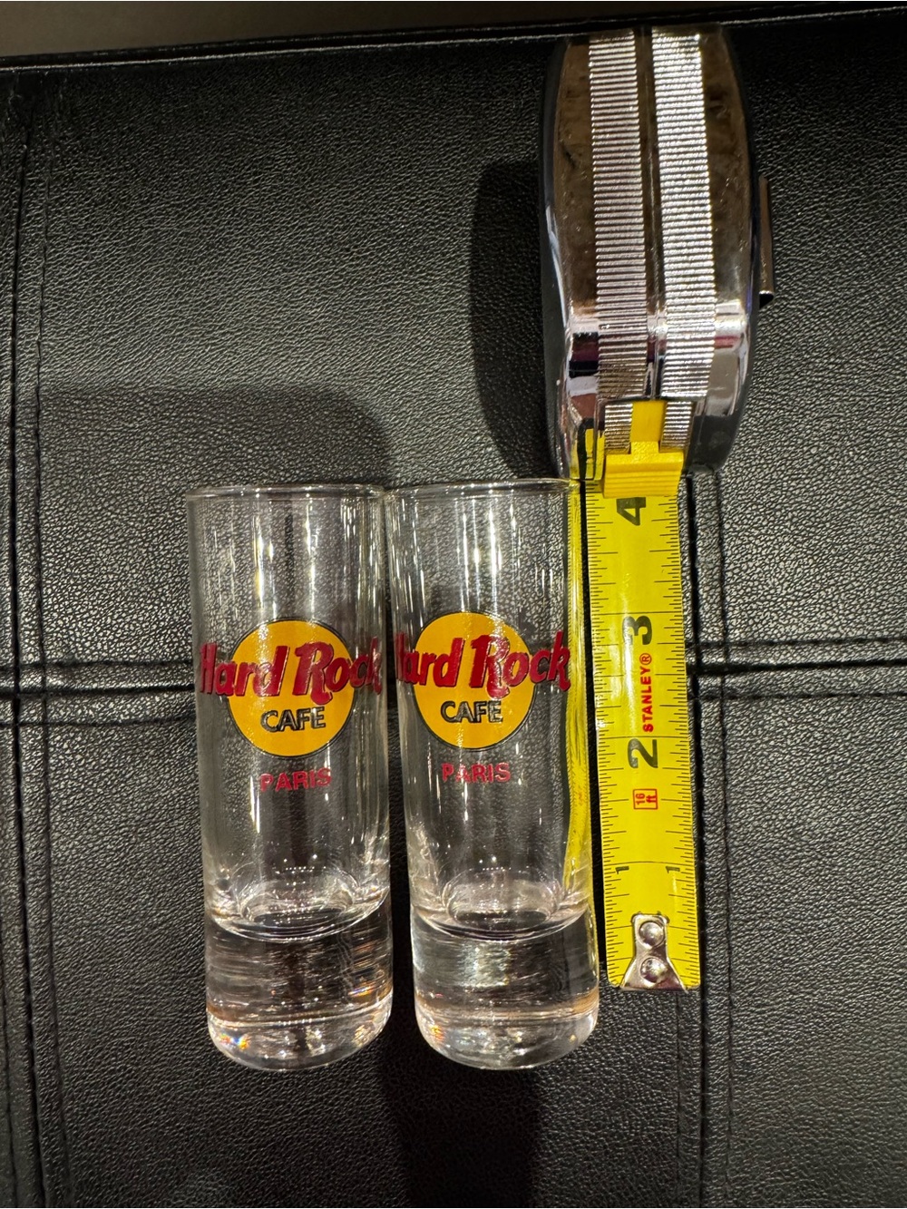 Hard Rock Cafe Paris Red & Yellow Logo Shot Glass Pair